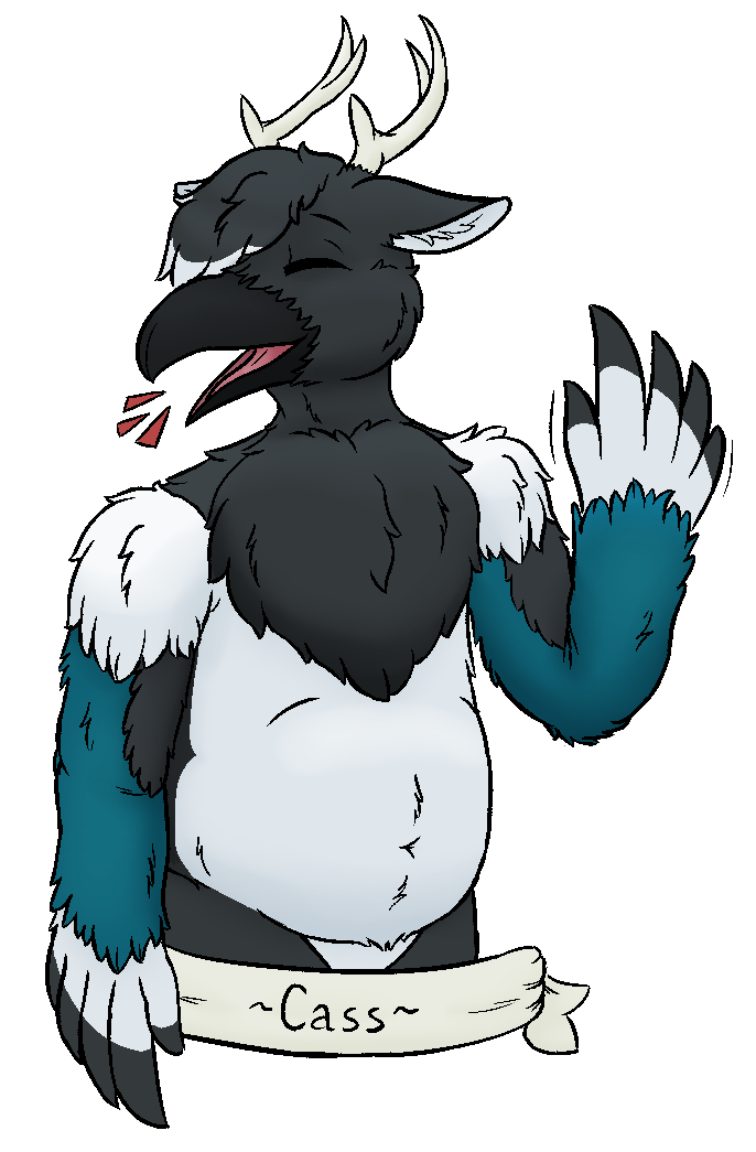 My fursona, Cass - an anthropomorphic magpie/deer hybrid.